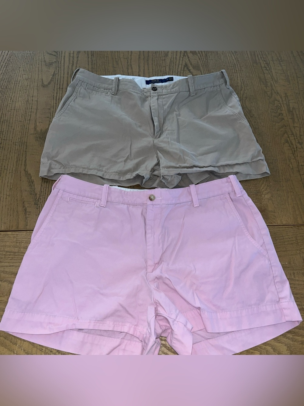 Polo Ralph Lauren Shorts Womens Sz 12 Khaki Tan & Pink Twill Lot Of 2